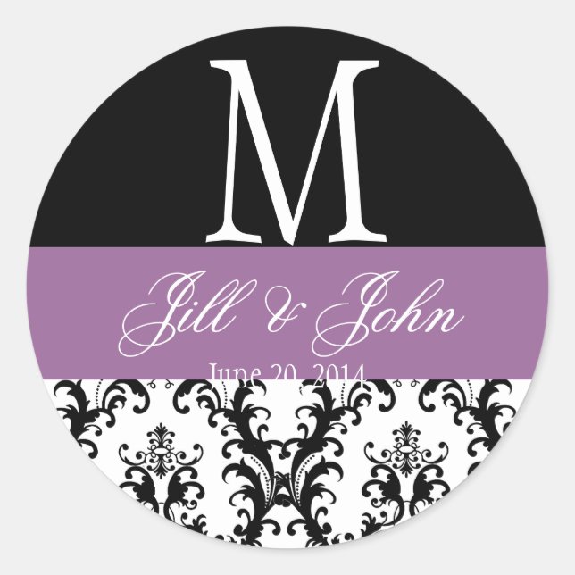 Sticker Rond Le monogramme pourpre de mariage appelle le joint (Devant)
