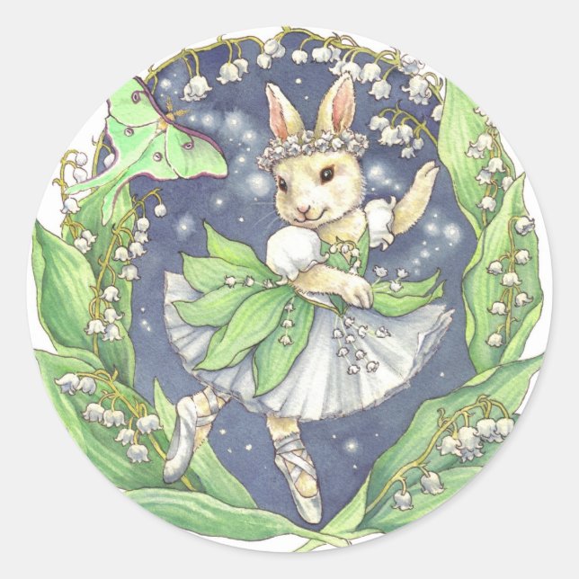 Sticker Rond Le muguet d'autocollants de lapin de ballerine (Devant)