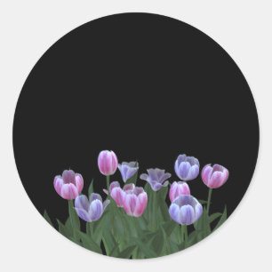 Sticker Rond Le noir avec la jolie tulipe fleurit des