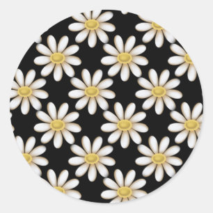 Sticker Rond Le noir avec la marguerite fleurit des