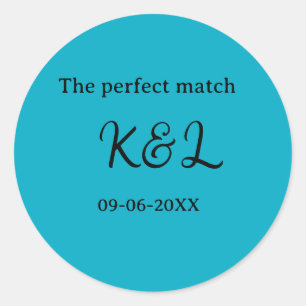 Sticker Rond Le nom de couple de la lettre de date bleue parfai