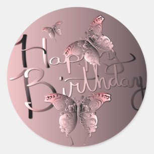 Sticker Rond Le papillon rose de Sangria "Joyeux anniversaire !