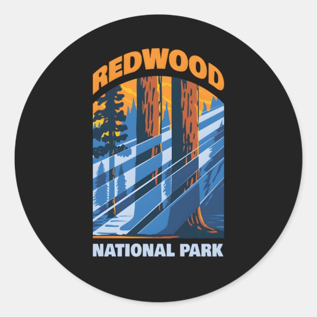 Sticker Rond Le parc national de Redwood Us en Californie (Devant)