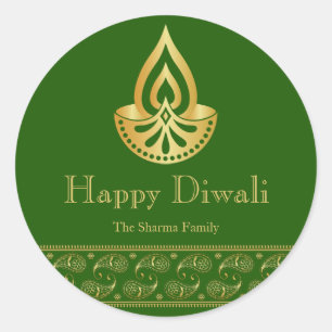 Sticker Rond Le parti Diwali vert et or préféré