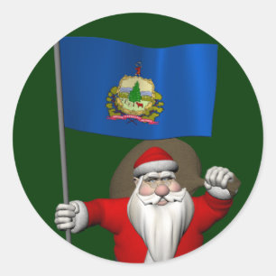 Sticker Rond Le père noël avec le drapeau du Vermont
