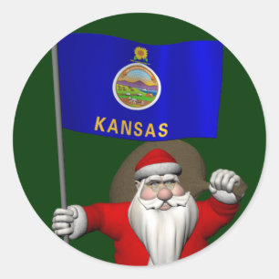 Sticker Rond Le Père Noël Avec L'Enseigne Du Kansas
