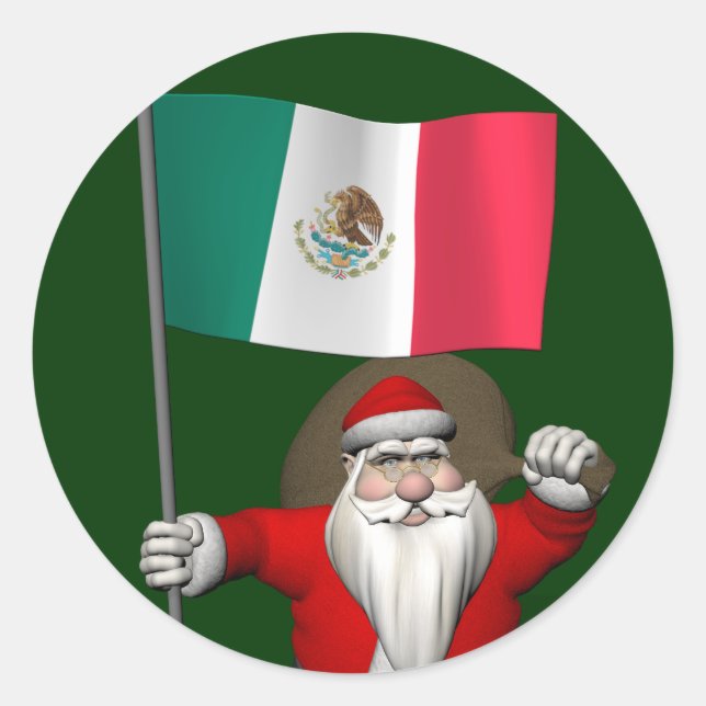 Sticker Rond Le Père Noël Avec L'Ensigne Du Mexique (Devant)
