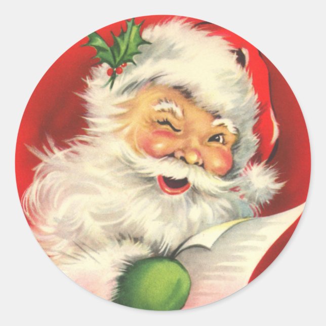 Sticker Rond Le Père Noël avec un clin d'oeil (Devant)