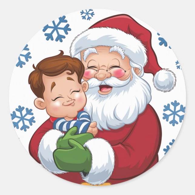 Sticker Rond Le Père Noël avec un garçon sur ses genoux Noël (Devant)