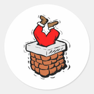 Sticker Rond Le Père Noël Coincé À Chimney