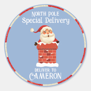 Sticker Rond Le Père Noël dans une cheminée Nom personnalisé No