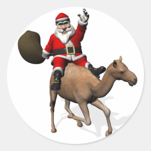 Sticker Rond Le Père Noël En Train De Faire Un Camel