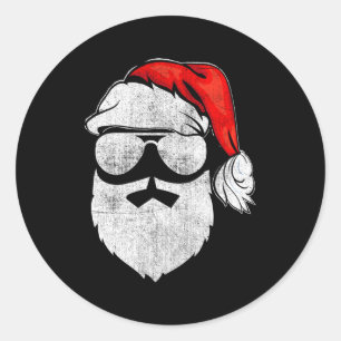 Sticker Rond Le Père Noël Est Face À Des Lunettes De Soleil Ave