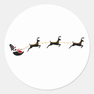Sticker Rond Le Père Noël et le minimaliste des rennes volants