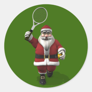 Sticker Rond Le Père Noël Jouant Au Tennis