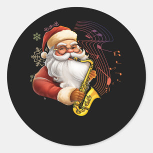 Sticker Rond Le Père Noël Jouant Saxophone Musicien Chr