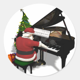 Sticker Rond Le Père Noël joue au piano