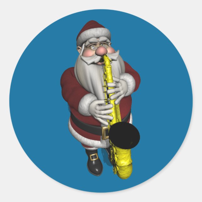Sticker Rond Le Père Noël joue du saxophone (Devant)