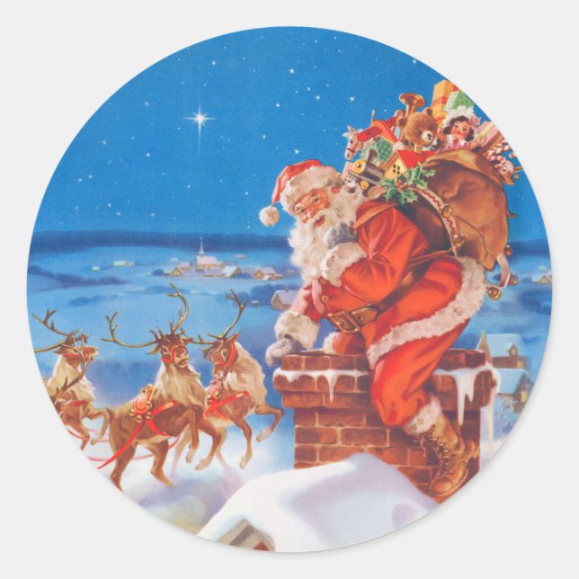 Sticker Rond Le Père Noël la nuit avant Noël (Devant)