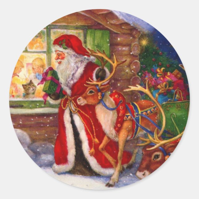 Sticker Rond Le Père Noël Pille Par La Fenêtre (Devant)