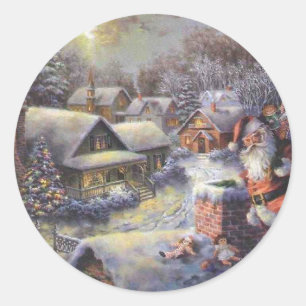 Sticker Rond Le père noël vintage sur le toit