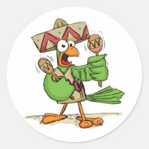 Sticker Rond Le perroquet avec Maracas