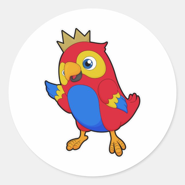 Sticker Rond Le perroquet comme roi avec la couronne (Devant)