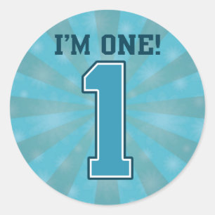 Sticker Rond Le premier garçon d'anniversaire, j'ai un ans, le