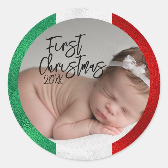 Sticker Rond Le premier Noël du bébé italien (Devant)
