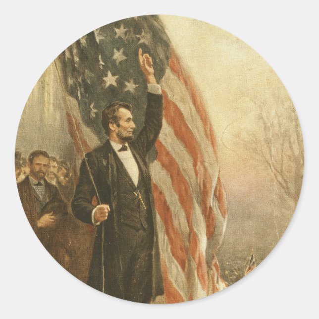 Sticker Rond Le président Abraham Lincoln sous le drapeau améri (Devant)