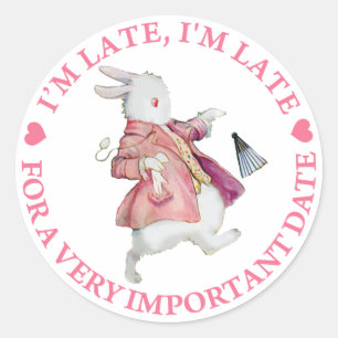 STICKER ROND LE RABBBIT D'ALICE SE DIT : "JE SUIS EN RETARD, JE