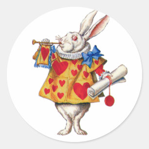 STICKER ROND LE RABIT BLANC D'ALICE AU WONDERLAND