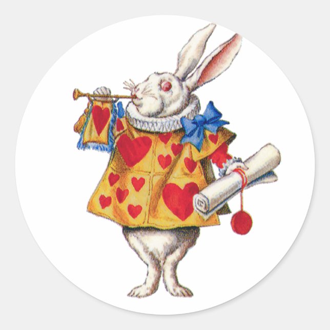 STICKER ROND LE RABIT BLANC D'ALICE AU WONDERLAND (Devant)