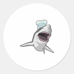 Sticker Rond Le requin comme cuisinier avec casquette