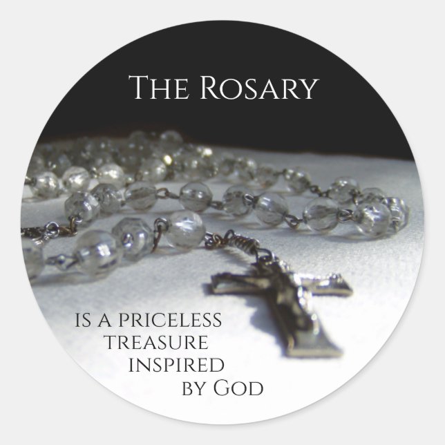 Sticker Rond Le Rosaire, un trésor inestimable inspiré par Dieu (Devant)