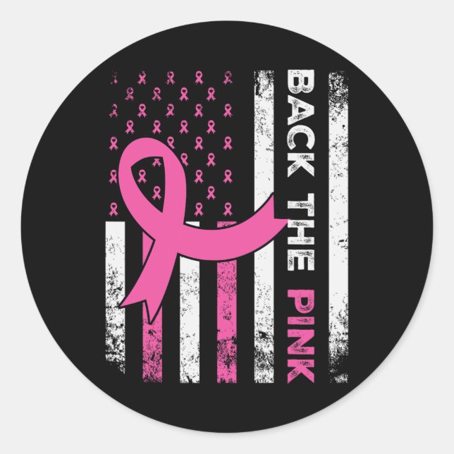 Sticker Rond Le ruban rose American Drapeau Prix du cancer du s (Devant)
