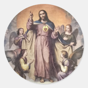 Sticker Rond Le Sacré Coeur de Jésus Enthroné dans la gloire