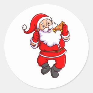 Sticker Rond le santa claus mange une pizza très savoureuse.