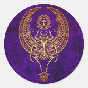 Sticker Rond Le scarabée égyptien ailé avec Ankh - violet