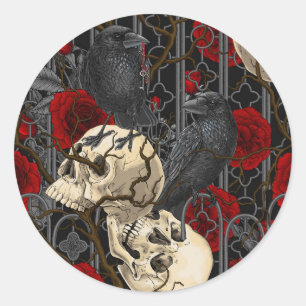 Sticker Rond Le secret de Raven. Illustration gothique sombre e