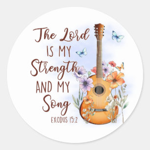Sticker Rond Le Seigneur est ma force et mon chant Guitare chré
