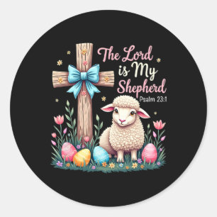 Sticker Rond Le Seigneur Est Mon Berger Pâques Chrétien Agneau 
