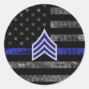 Sticker Rond Le sergent Stripes Mince Ligne Bleue Distressed Dr