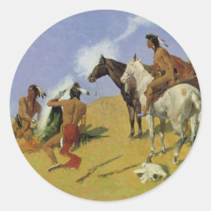 Sticker Rond Le signal de fumée ~ Frederic Remington