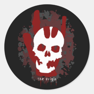 Sticker Rond Le Signe de la Main Origine Crâne Sang Éclaboussur