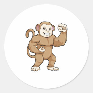 Sticker Rond Le singe comme culturiste au Bodybuilding