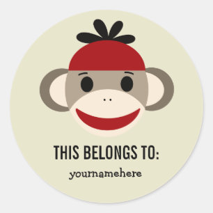 Sticker Rond Le singe de chaussette CECI APPARTIENT aux