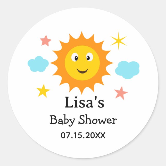 Sticker Rond Le Soleil Est Là, Le Baby shower Du Soleil (Devant)