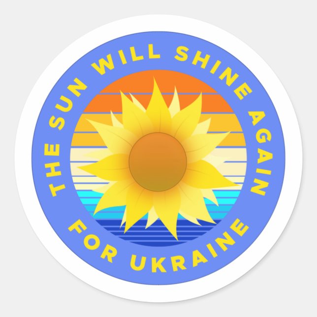 Sticker Rond "Le Soleil resplendira pour l'Ukraine" Tournesol (Devant)