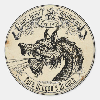 Sticker Rond Le souffle du dragon d'Apothécaire Vintage d'Hallo